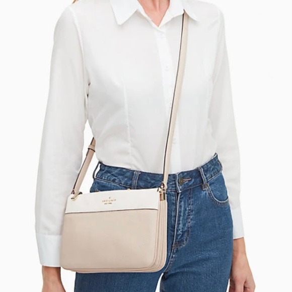 Kate Spade Leila Colorblock Triple Gusset Crossbody Warm Beige Mint New - Picture 4 of 10
